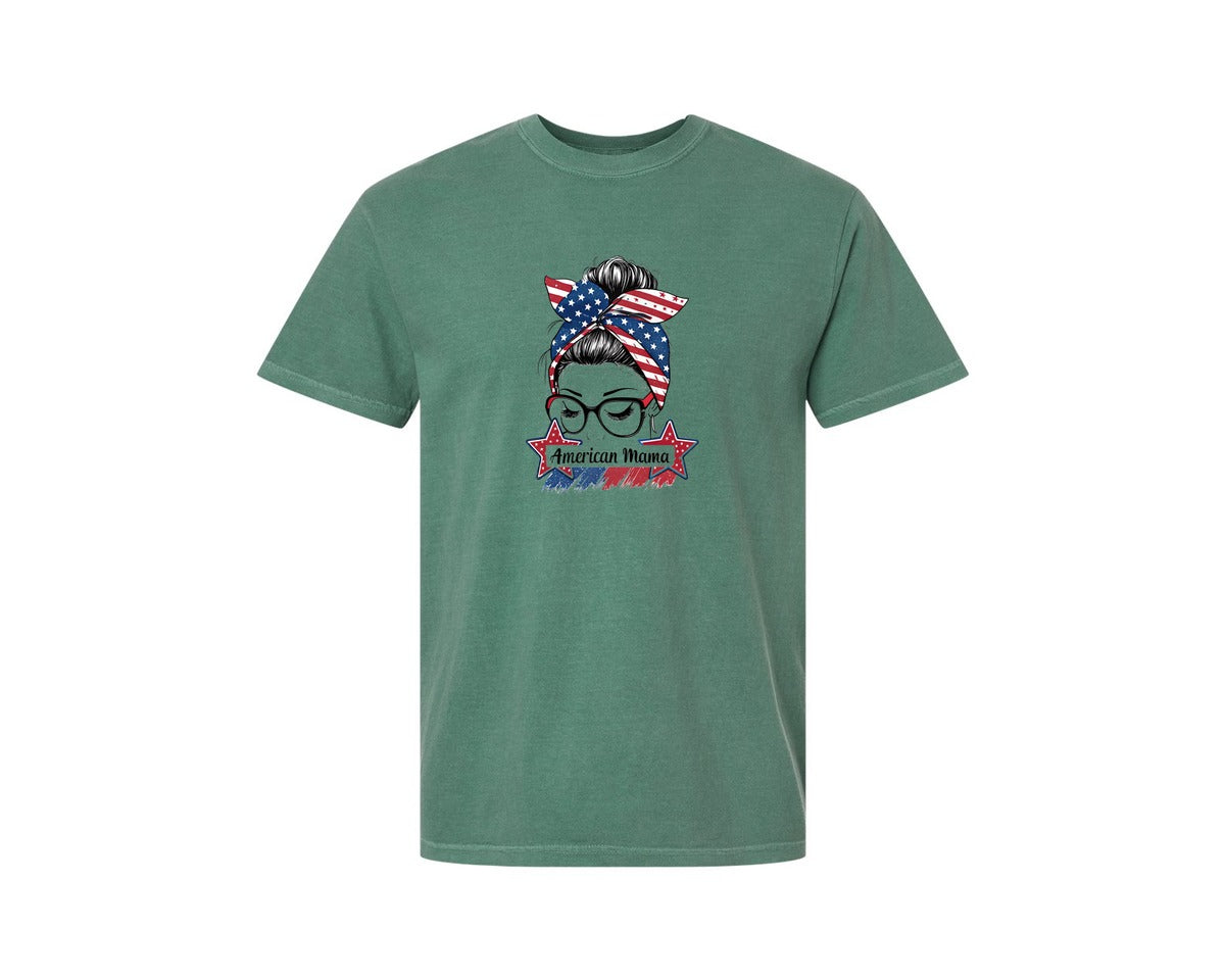 brand:Comfort Colors|color:Light Green|American Mama Patriotic Design Graphic T-Shirt
