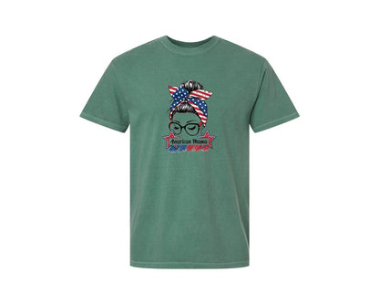 brand:Comfort Colors|color:Light Green|American Mama Patriotic Design Graphic T-Shirt