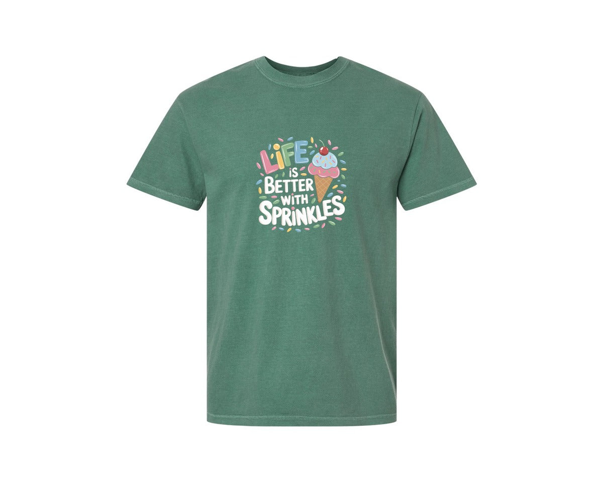 brand:Comfort Colors|color:Light Green|Life Is Better Sprinkles T Shirt Design Graphic T-Shirt