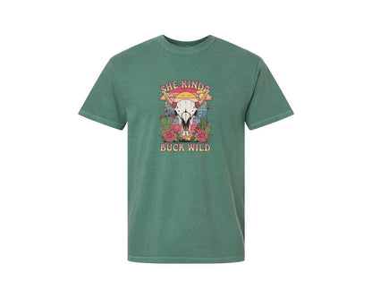 brand:Comfort Colors|color:Light Green|She Kinda Buck Wild Western Aesthetic 3 Graphic T-Shirt