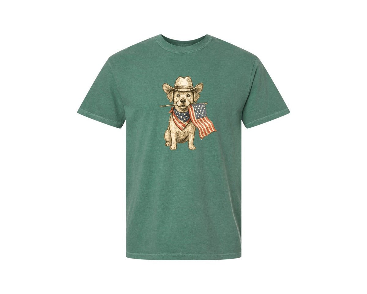 brand:Comfort Colors|color:Light Green|Western American Pride Pooch Western Graphic T-Shirt
