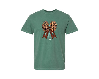 brand:Comfort Colors|color:Light Green|Western Leopard Bow Bohemian Coquette Graphic T-Shirt