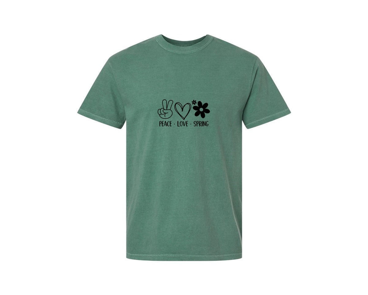 brand:Comfort Colors|color:Light Green|Peace Love Spring 4 Graphic T-Shirt