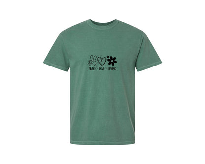brand:Comfort Colors|color:Light Green|Peace Love Spring 4 Graphic T-Shirt