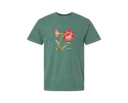 brand:Comfort Colors|color:Light Green|Red Amaryllis Flower T Shirt Design Graphic T-Shirt