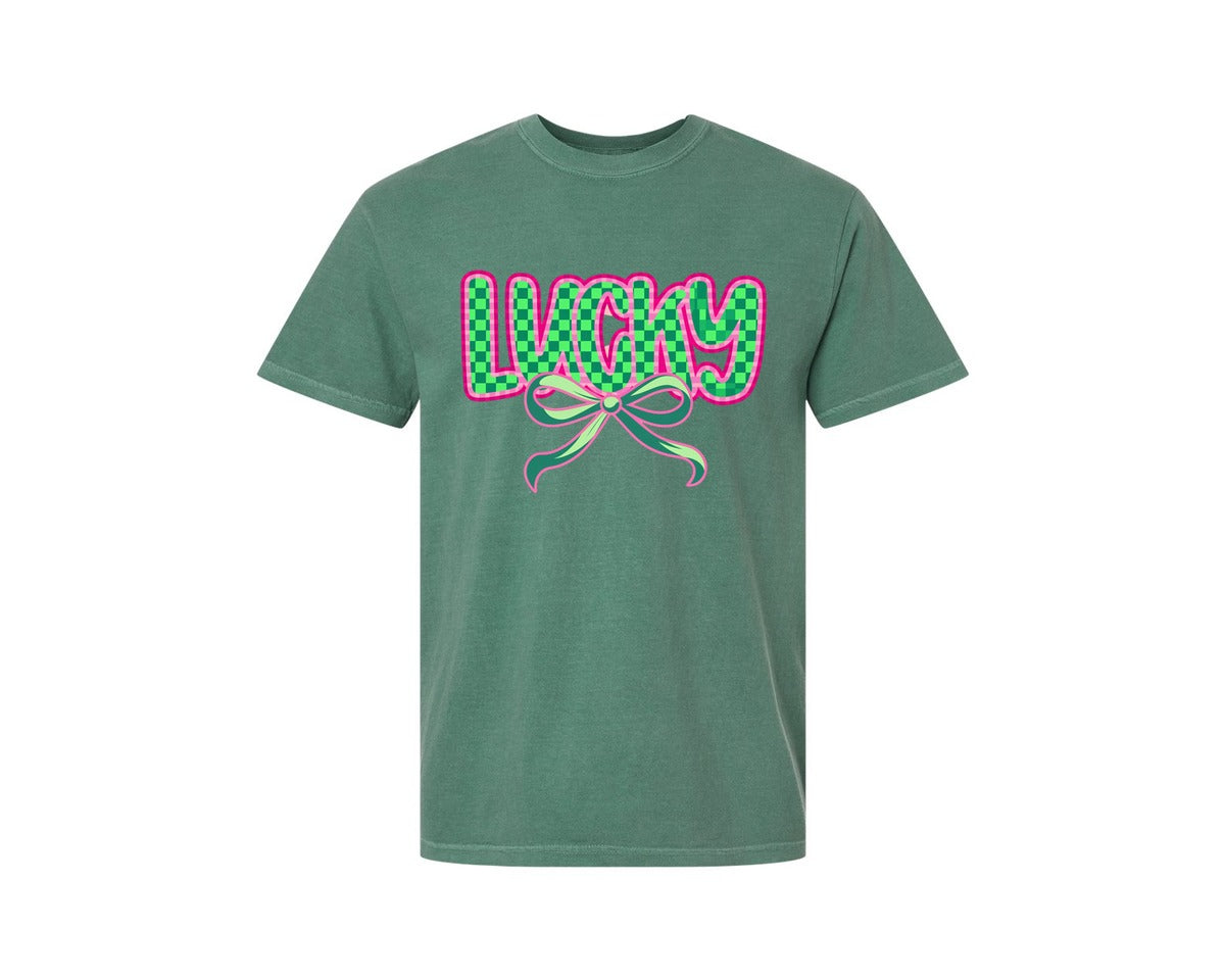 brand:Comfort Colors|color:Light Green|Lucky St Patricks Day Aesthetic Graphic T-Shirt