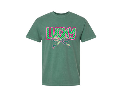 brand:Comfort Colors|color:Light Green|Lucky St Patricks Day Aesthetic Graphic T-Shirt