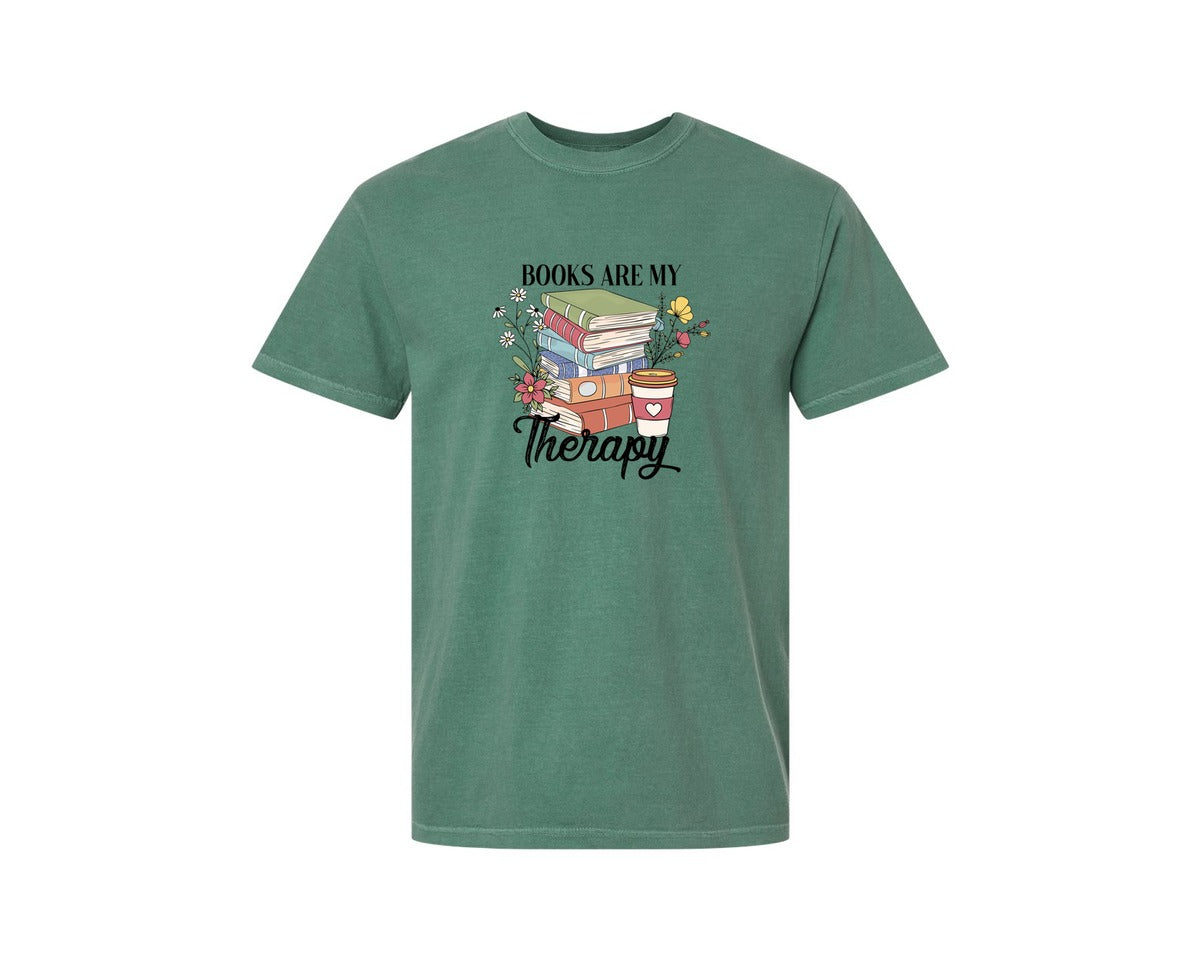 brand:Comfort Colors|color:Light Green|Book Are My Theraphy Reading Graphic T-Shirt
