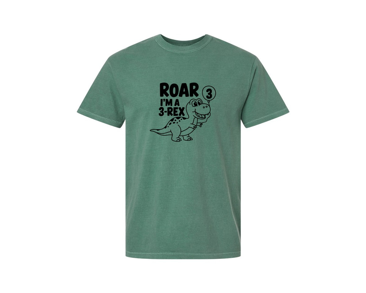 brand:Comfort Colors|color:Light Green|3 Rex Dinosaur Birthday Graphic T-Shirt