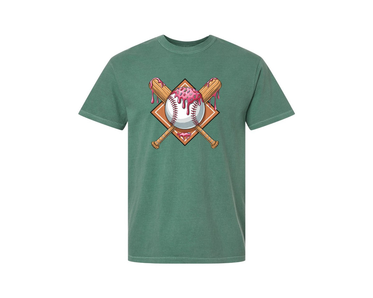 brand:Comfort Colors|color:Light Green|Baseball Icing Drip Sweet Game Day Graphic T-Shirt