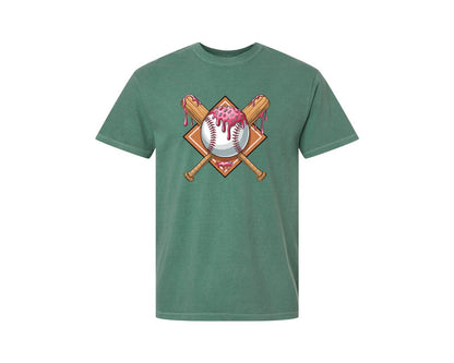 brand:Comfort Colors|color:Light Green|Baseball Icing Drip Sweet Game Day Graphic T-Shirt