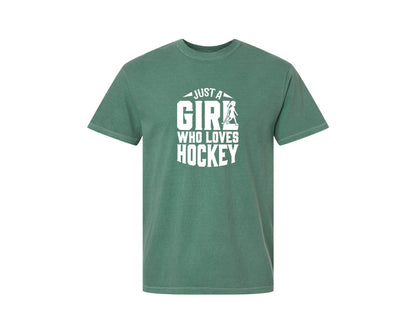brand:Comfort Colors|color:Light Green|Girl Who Loves Hockey Hockey Graphic T-Shirt