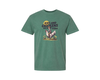 brand:Comfort Colors|color:Light Green|Kids And Chickens Vintage Farm Graphic T-Shirt