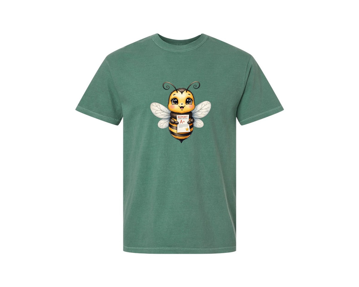 brand:Comfort Colors|color:Light Green|Back To School Bee 32 Graphic T-Shirt