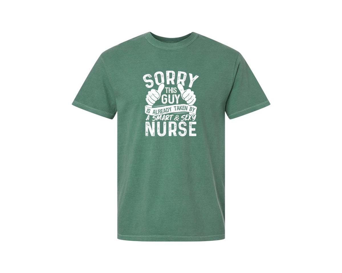 brand:Comfort Colors|color:Light Green|Sorry This Guy Is Career T Shirt Graphic T-Shirt
