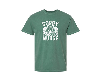 brand:Comfort Colors|color:Light Green|Sorry This Guy Is Career T Shirt Graphic T-Shirt