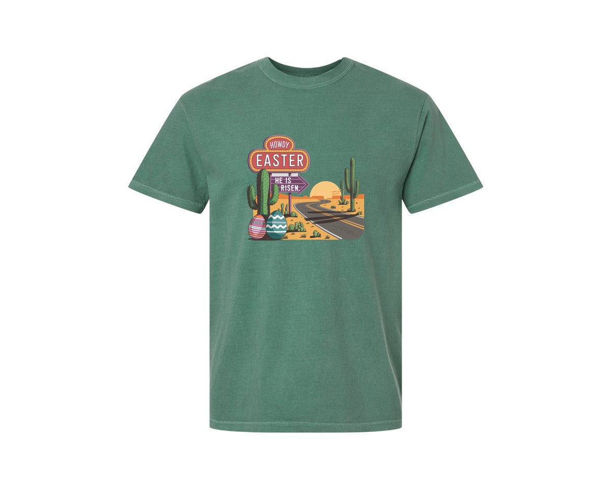 brand:Comfort Colors|color:Light Green|Howdy Easter Western Desert Easter 3 Graphic T-Shirt
