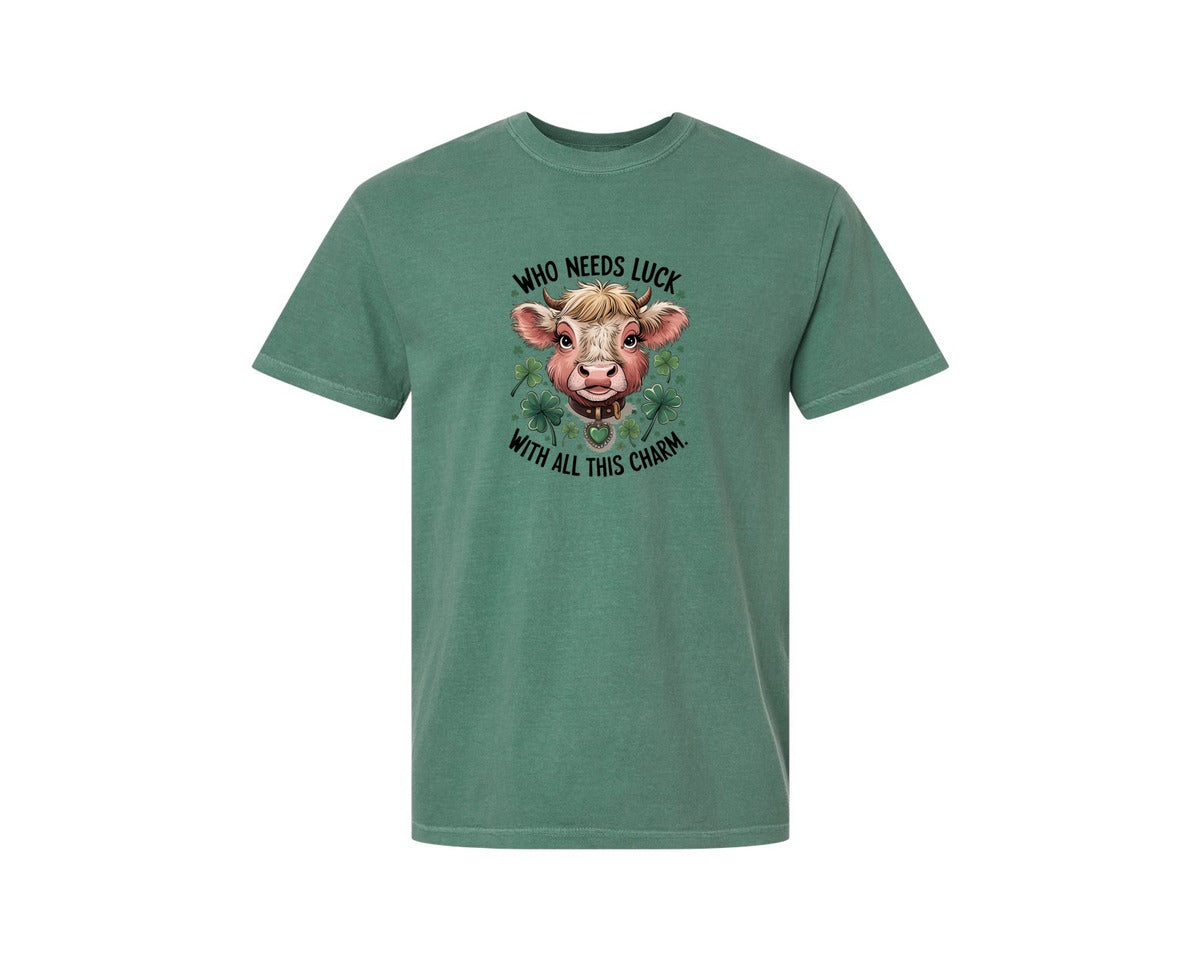 brand:Comfort Colors|color:Light Green|Who Needs Luck With All This Charm 56 Graphic T-Shirt