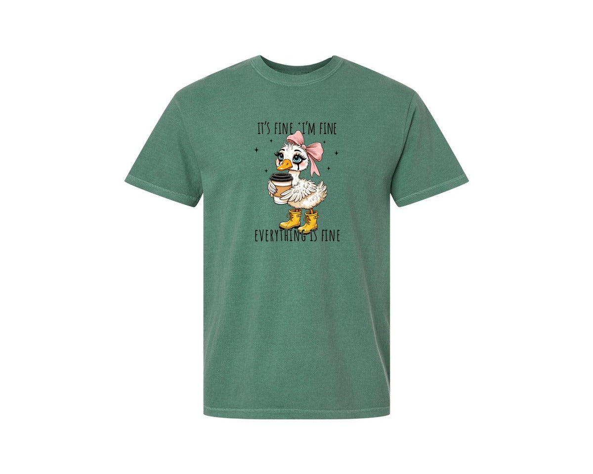 brand:Comfort Colors|color:Light Green|Funny Goose Its Fine Everything Is Fine Graphic T-Shirt