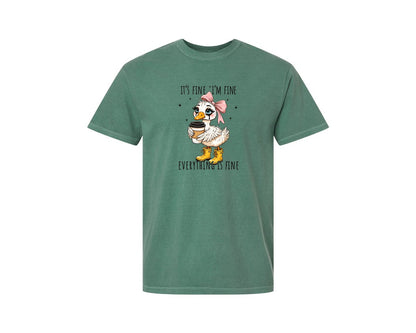 brand:Comfort Colors|color:Light Green|Funny Goose Its Fine Everything Is Fine Graphic T-Shirt