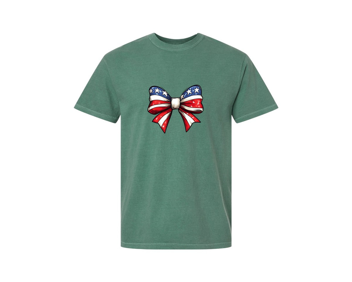 brand:Comfort Colors|color:Light Green|Coquette Bow 4Th July American Flag 6 Graphic T-Shirt