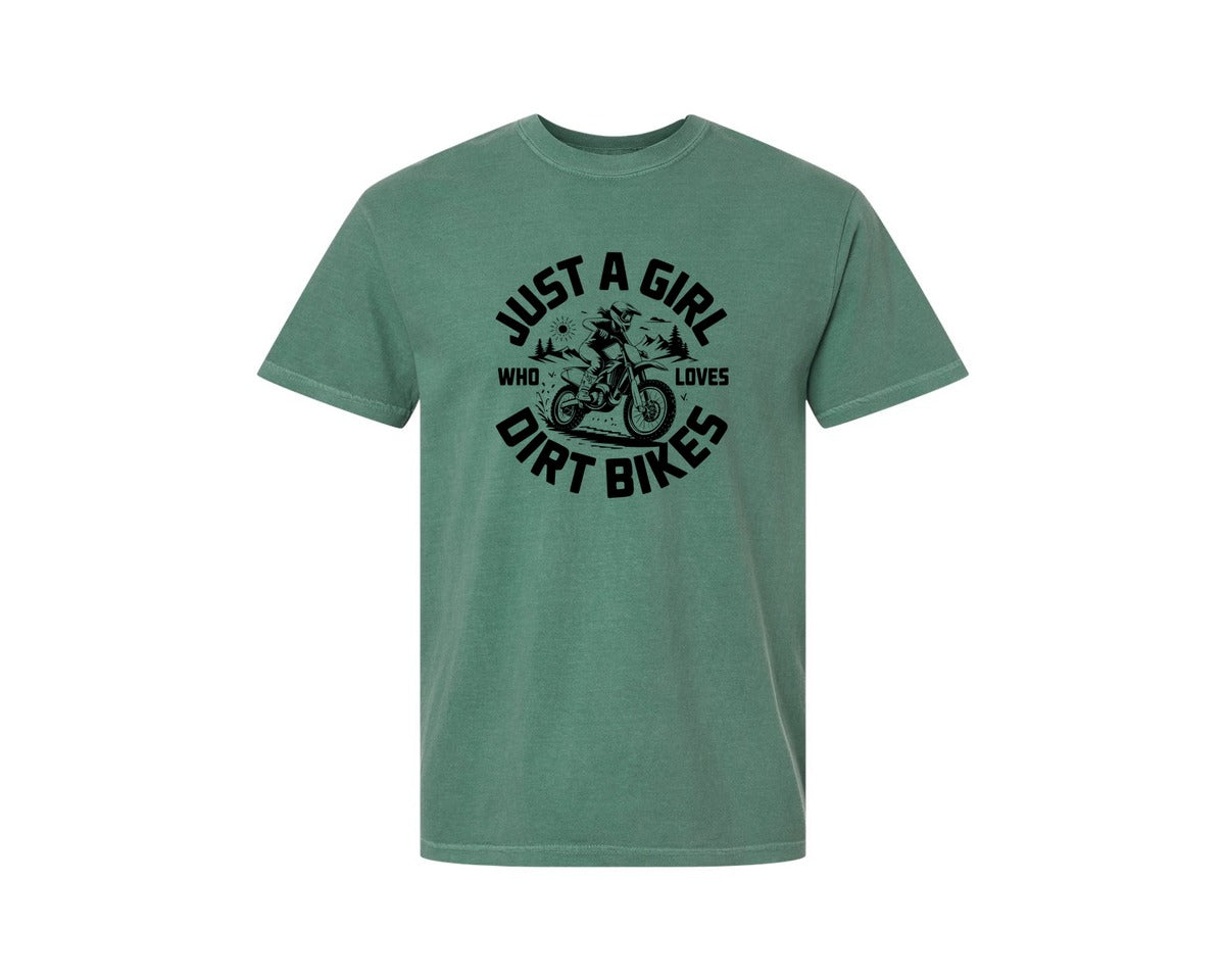 brand:Comfort Colors|color:Light Green|Just A Girl Who Loves Dirt Bikes T S Graphic T-Shirt