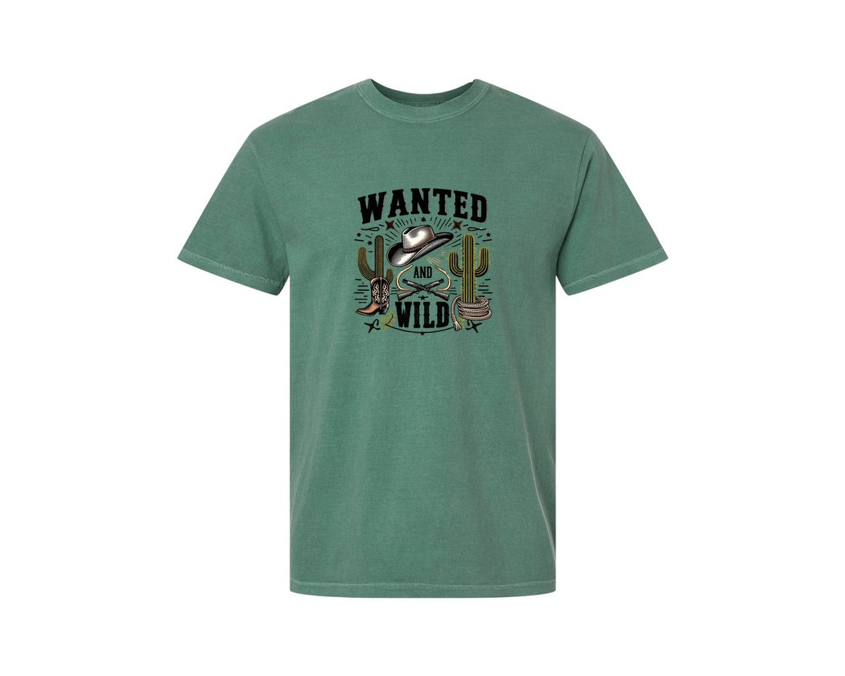 brand:Comfort Colors|color:Light Green|Western Wanted And Wild T Shirt Graphic T-Shirt