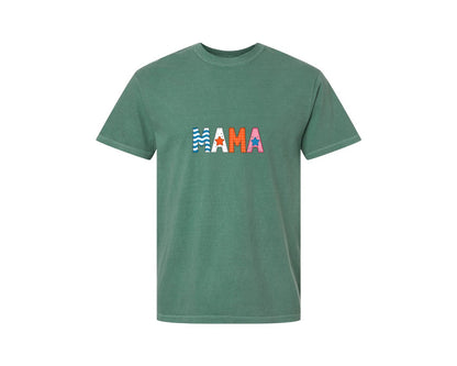 brand:Comfort Colors|color:Light Green|Colorful Stitched Star Mama Letters Graphic T-Shirt