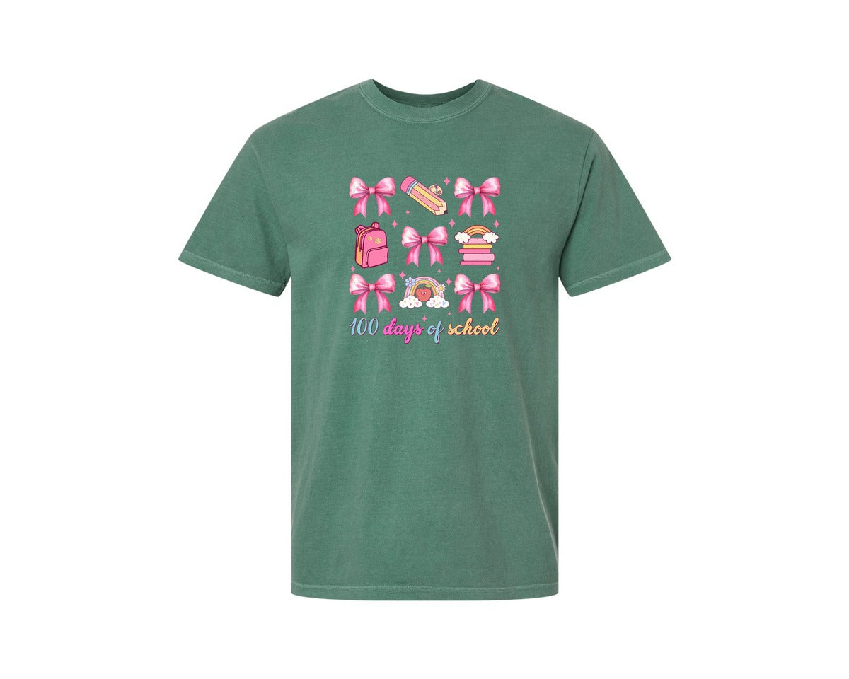 brand:Comfort Colors|color:Light Green|100 Days Of School Coquette 41 Graphic T-Shirt