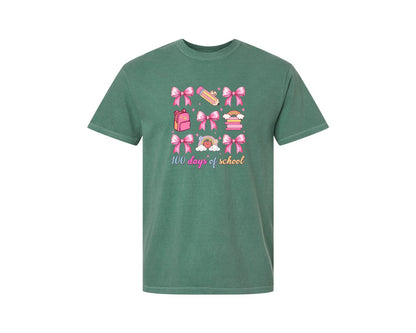 brand:Comfort Colors|color:Light Green|100 Days Of School Coquette 41 Graphic T-Shirt