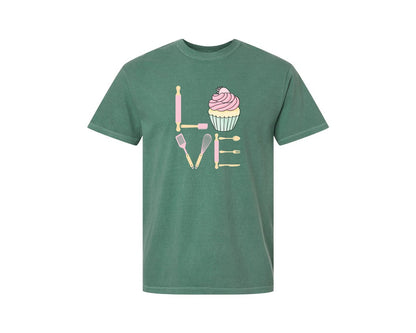 brand:Comfort Colors|color:Light Green|Baking Love Cupcake Whisk Spatula Graphic T-Shirt