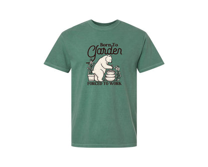 brand:Comfort Colors|color:Light Green|Born To Garden Forced To Work Bear Graphic T-Shirt