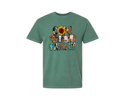 brand:Comfort Colors|color:Light Green|Cow Family Western Country Graphic T-Shirt