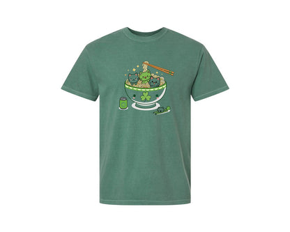 brand:Comfort Colors|color:Light Green|Lucky Ramen Cat St Patricks Day Graphic T-Shirt
