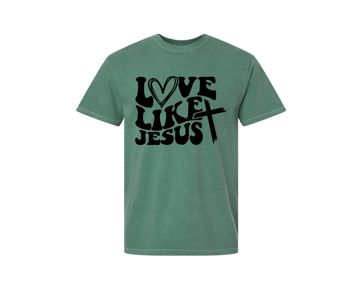 brand:Comfort Colors|color:Light Green|Love Like Jesus Wavy 2 Graphic T-Shirt