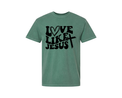 brand:Comfort Colors|color:Light Green|Love Like Jesus Wavy 2 Graphic T-Shirt