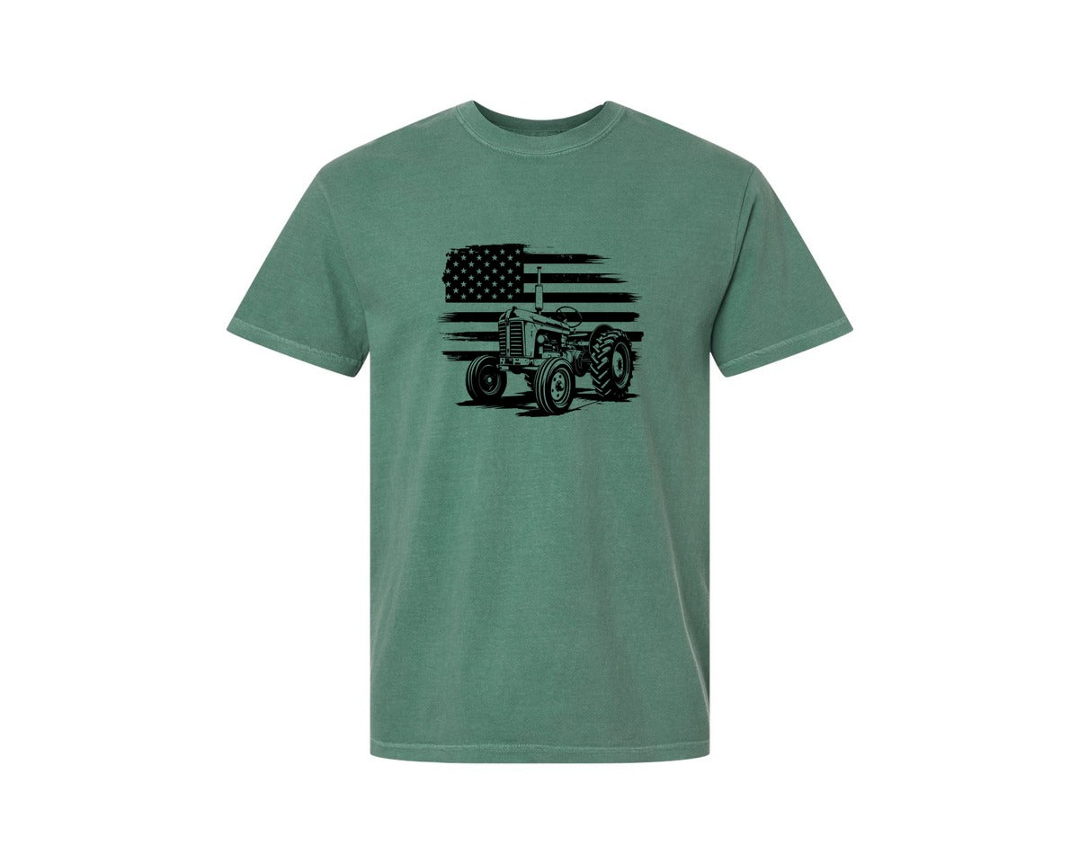 brand:Comfort Colors|color:Light Green|Tractor Flag Vector T Shirt Design Graphic T-Shirt