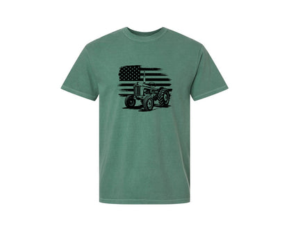 brand:Comfort Colors|color:Light Green|Tractor Flag Vector T Shirt Design Graphic T-Shirt