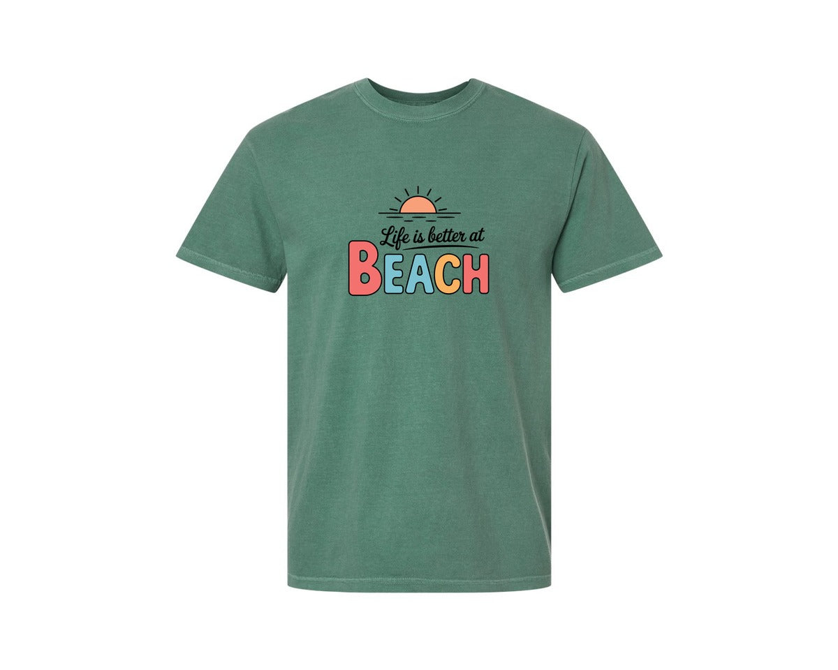 brand:Comfort Colors|color:Light Green|Life Is Better At Beach Summer Fun Shirt Graphic T-Shirt