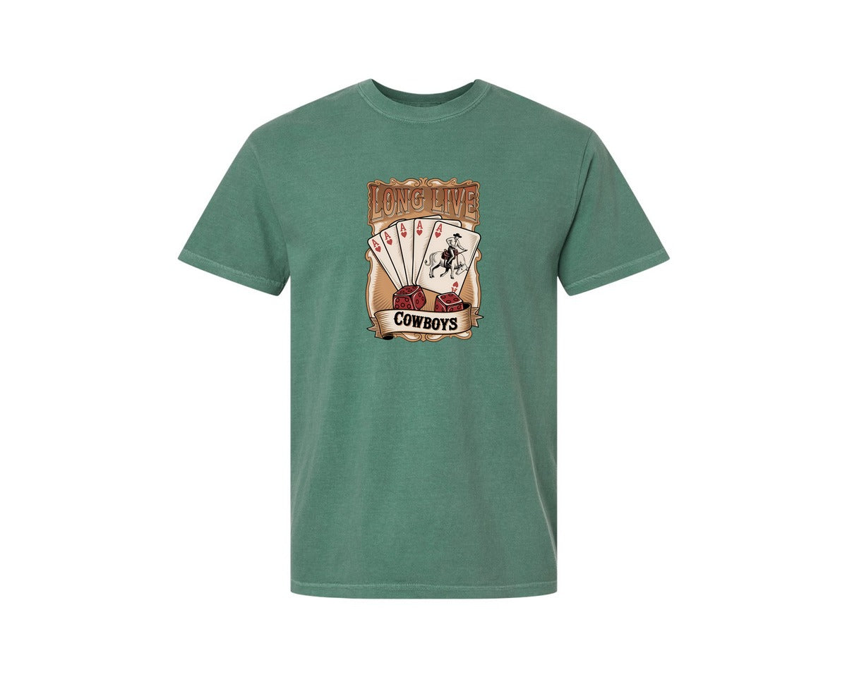 brand:Comfort Colors|color:Light Green|Long Live Cowboys Western Aces Dice Graphic T-Shirt
