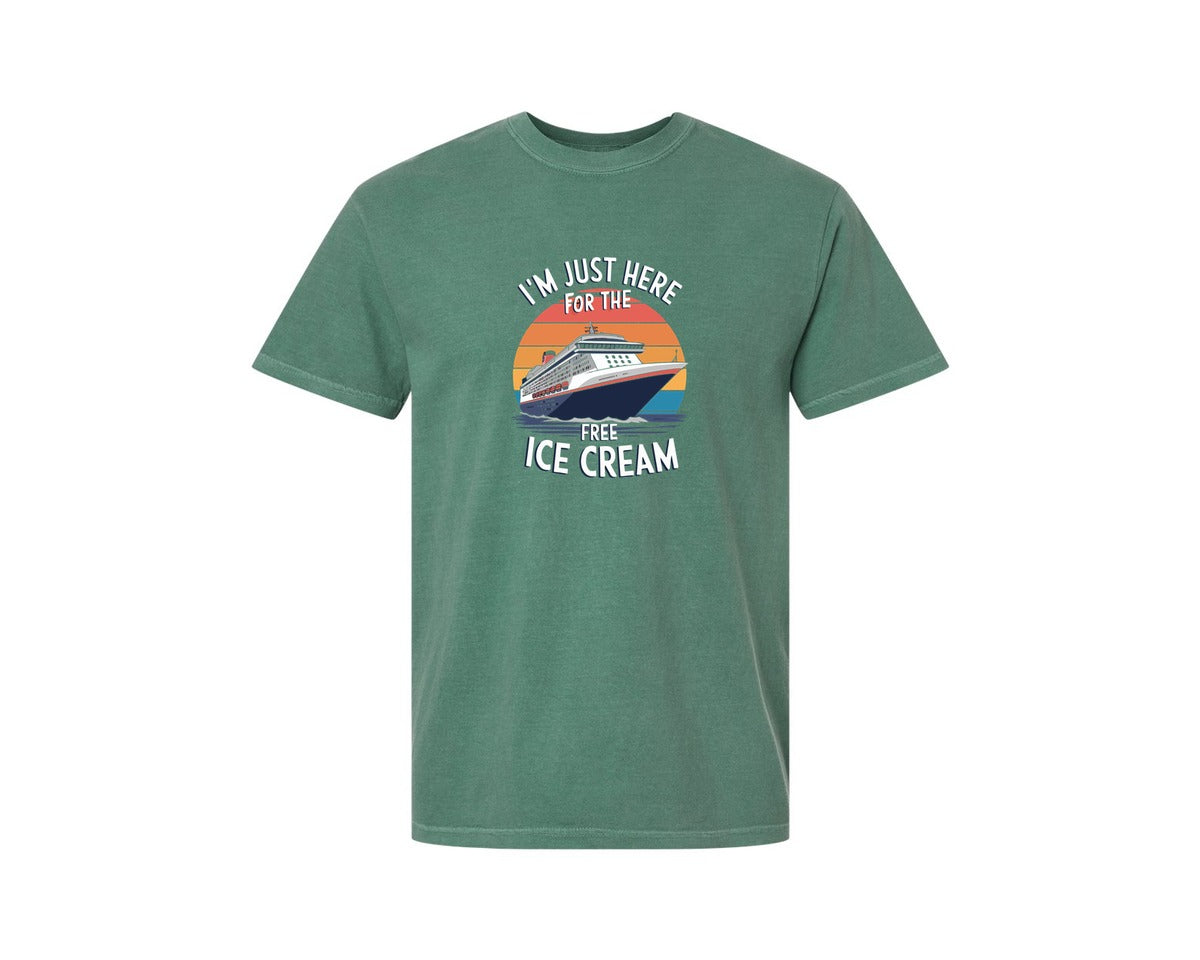 brand:Comfort Colors|color:Light Green|Im Just Here For The Free Ice Cream 2 Graphic T-Shirt