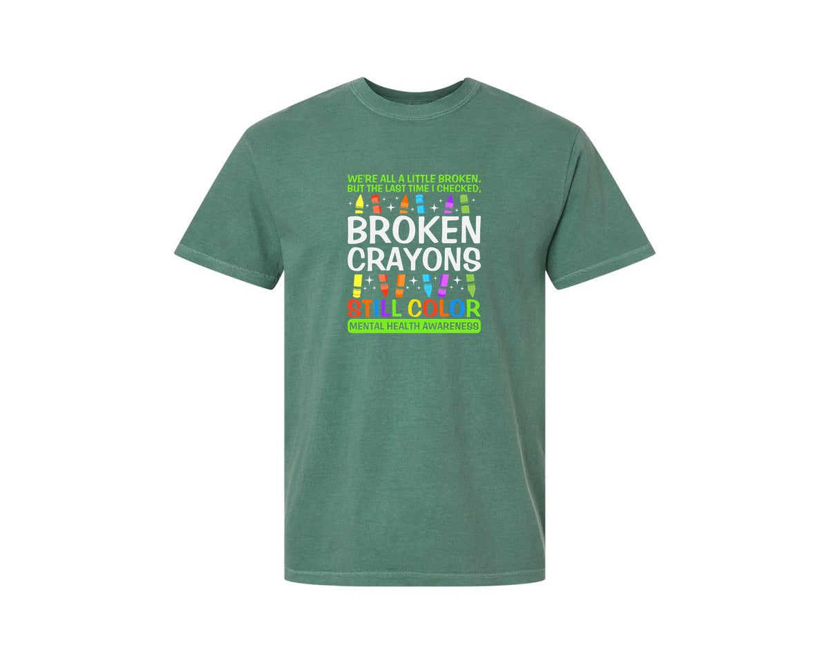 brand:Comfort Colors|color:Light Green|Broken Crayons Still Color Mental Health Graphic T-Shirt