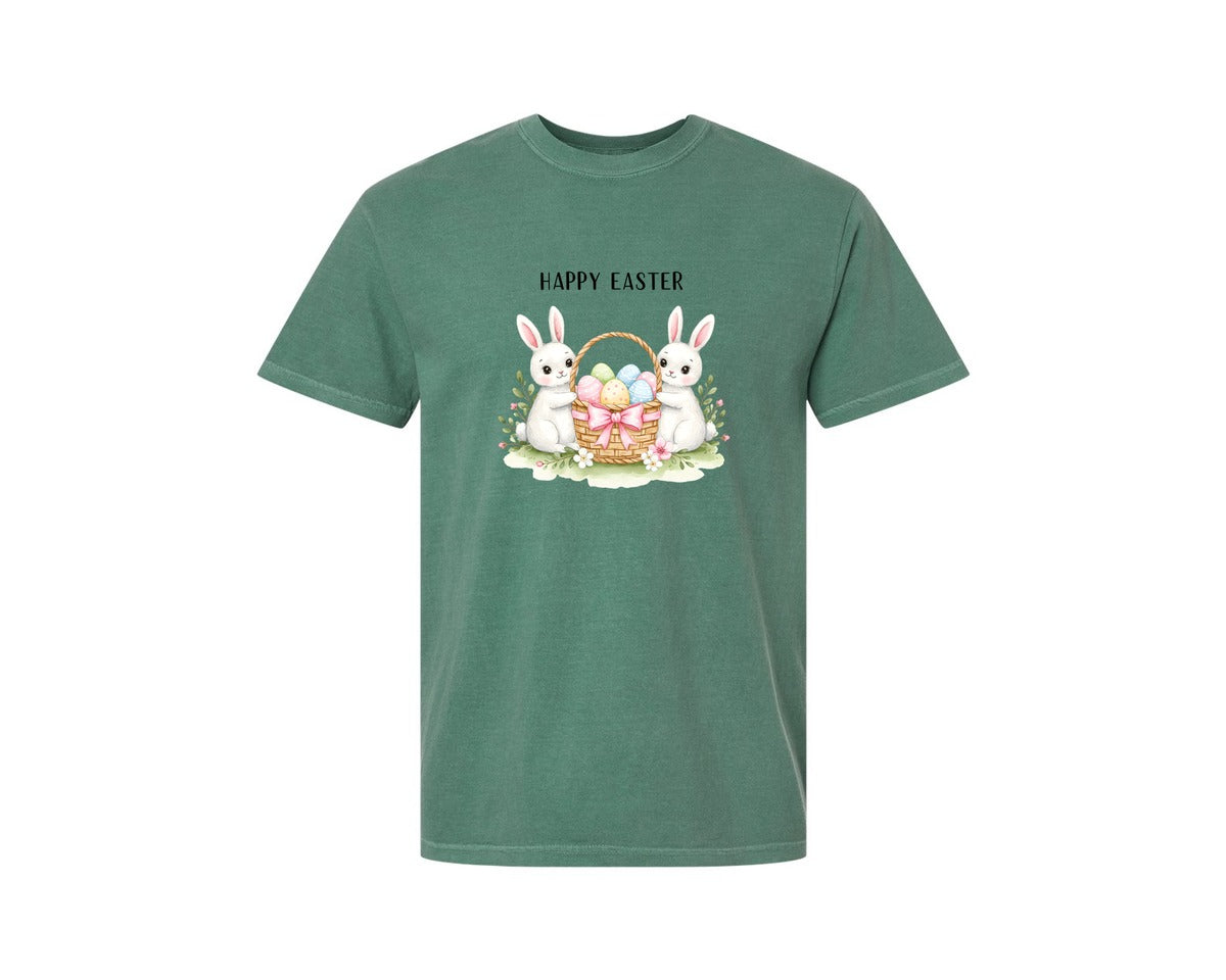 brand:Comfort Colors|color:Light Green|Happy Easter Bunnies With Basket Cu Graphic T-Shirt