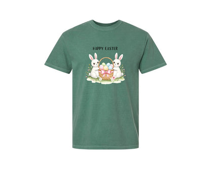 brand:Comfort Colors|color:Light Green|Happy Easter Bunnies With Basket Cu Graphic T-Shirt