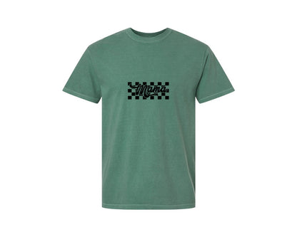 brand:Comfort Colors|color:Light Green|Retro Mama Checkered Bow Coquette B Graphic T-Shirt