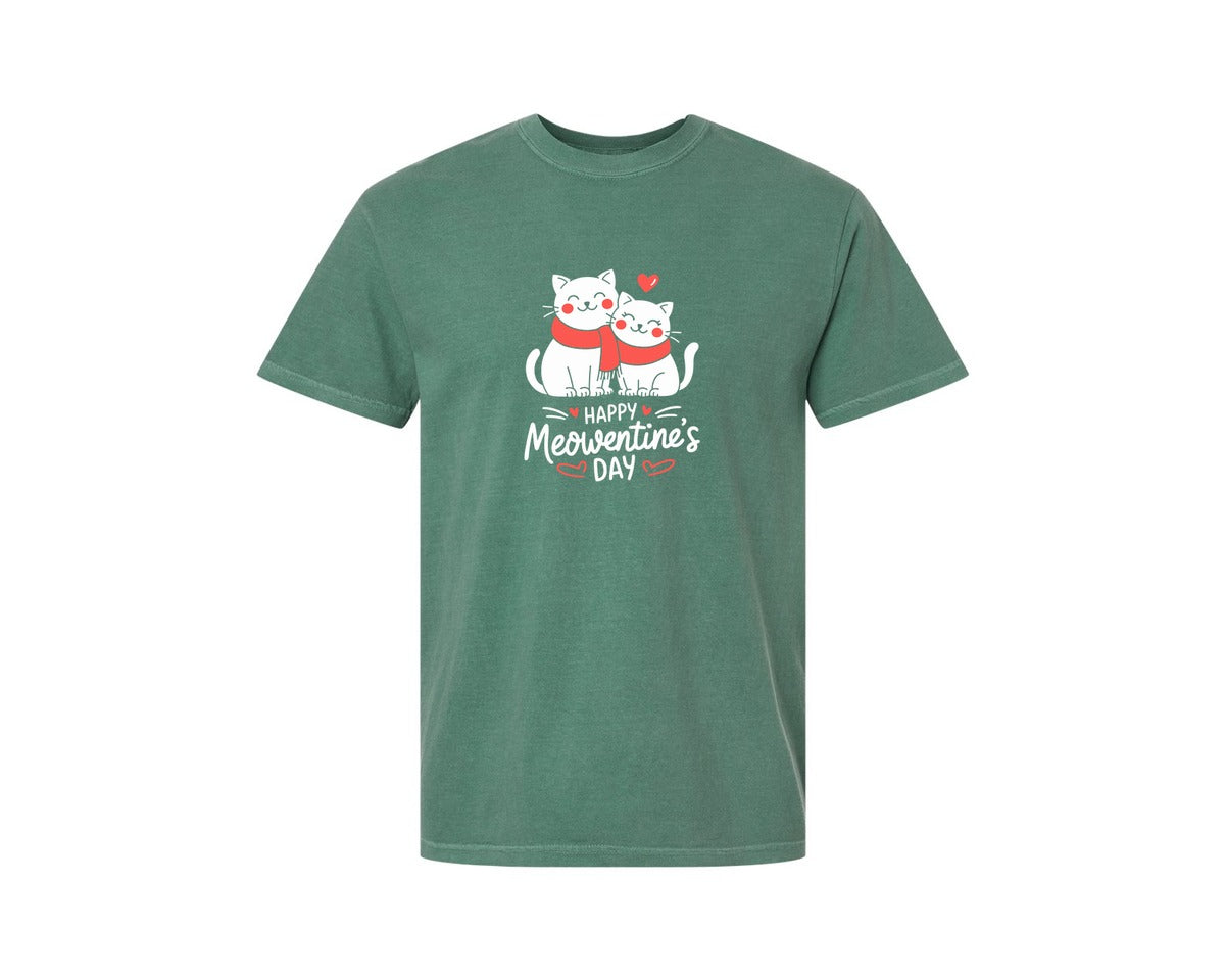 brand:Comfort Colors|color:Light Green|Happy Meowentines Day T Shirt Design 2 Graphic T-Shirt