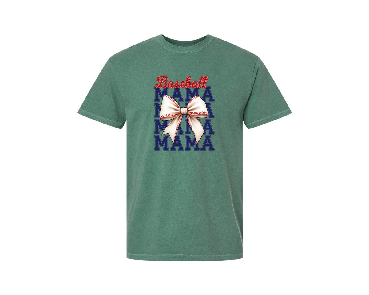 brand:Comfort Colors|color:Light Green|Baseball Mama Mom Coquette Bow Game Graphic T-Shirt