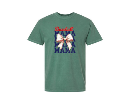 brand:Comfort Colors|color:Light Green|Baseball Mama Mom Coquette Bow Game Graphic T-Shirt