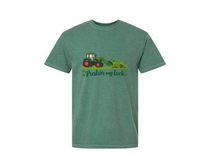 brand:Comfort Colors|color:Light Green|Pushin My Luck St Patricks Day 3 Graphic T-Shirt
