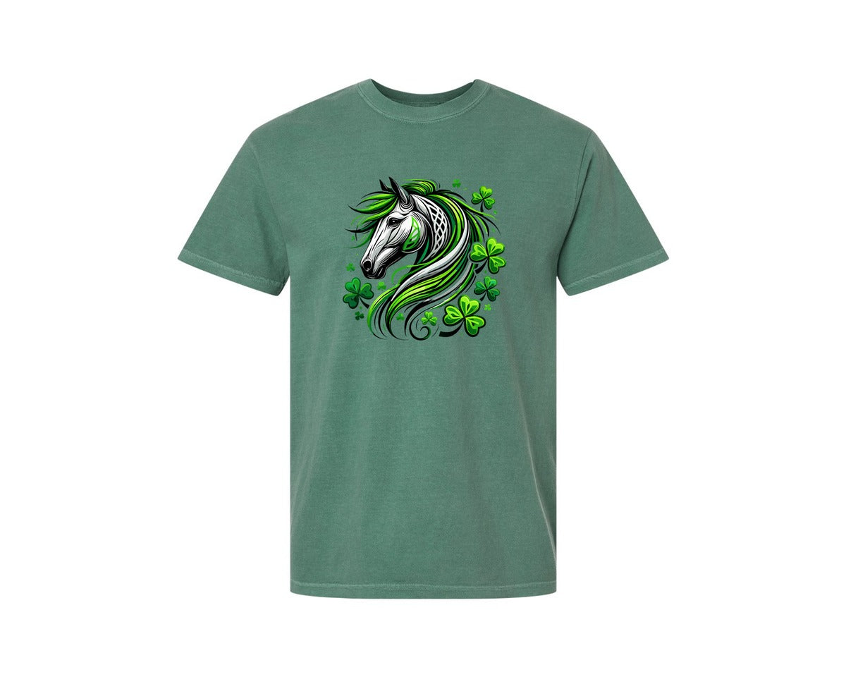 brand:Comfort Colors|color:Light Green|St Patricks Day Horse Lucky Graphic T-Shirt